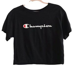 Champion Black Graphic Short Sleeve Crop Top Shirt